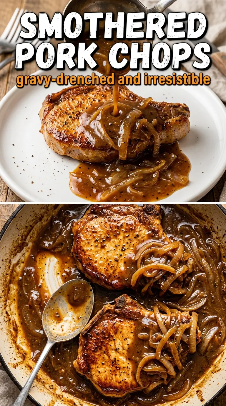 Smothered Pork Chops, savory gravy, tender pork