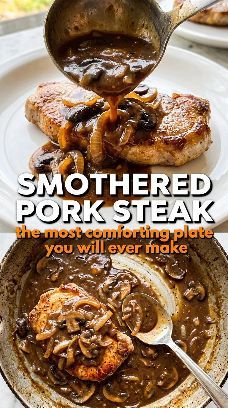 Smothered Pork Steak dark onion gravy fork-tender