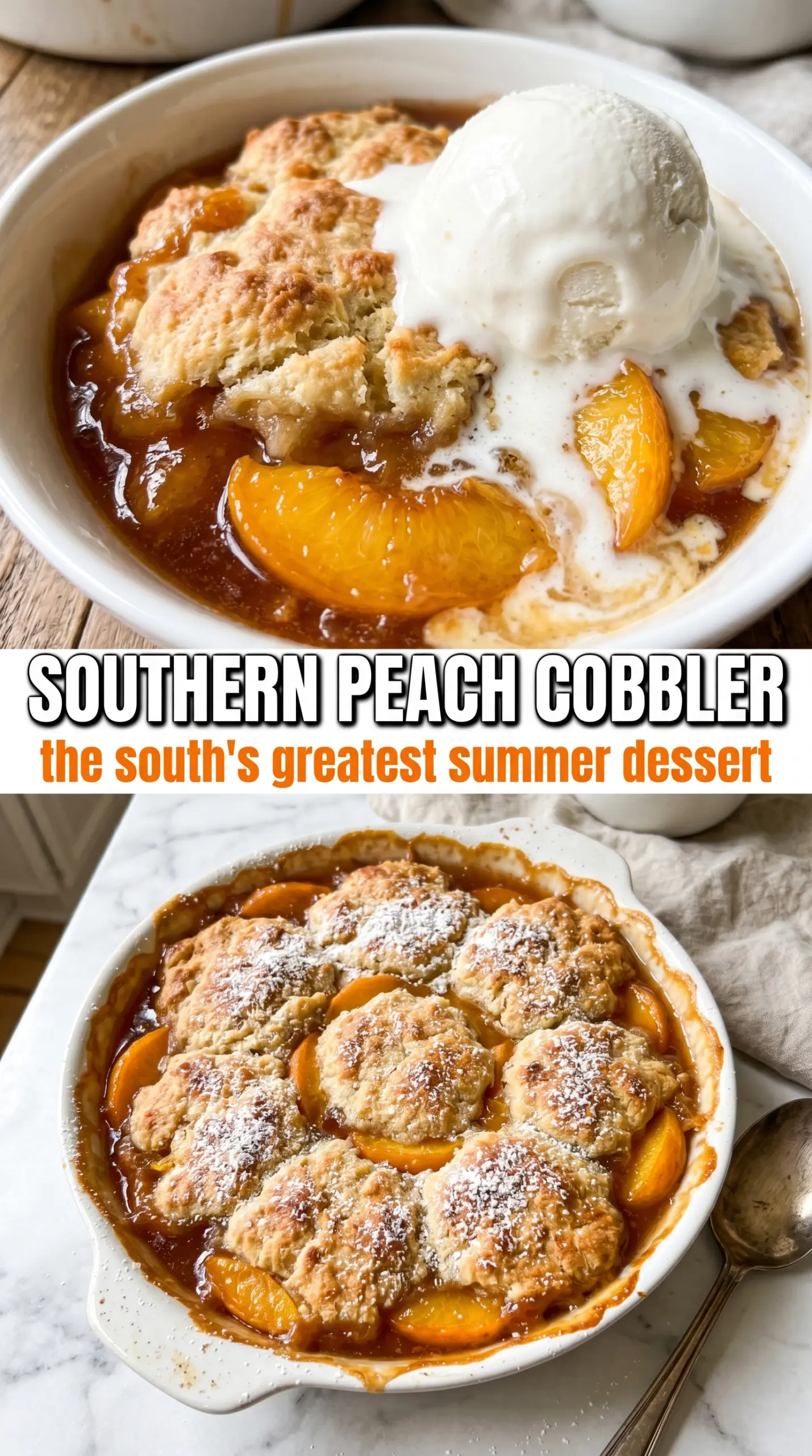 Southern peach cobbler golden juicy buttery