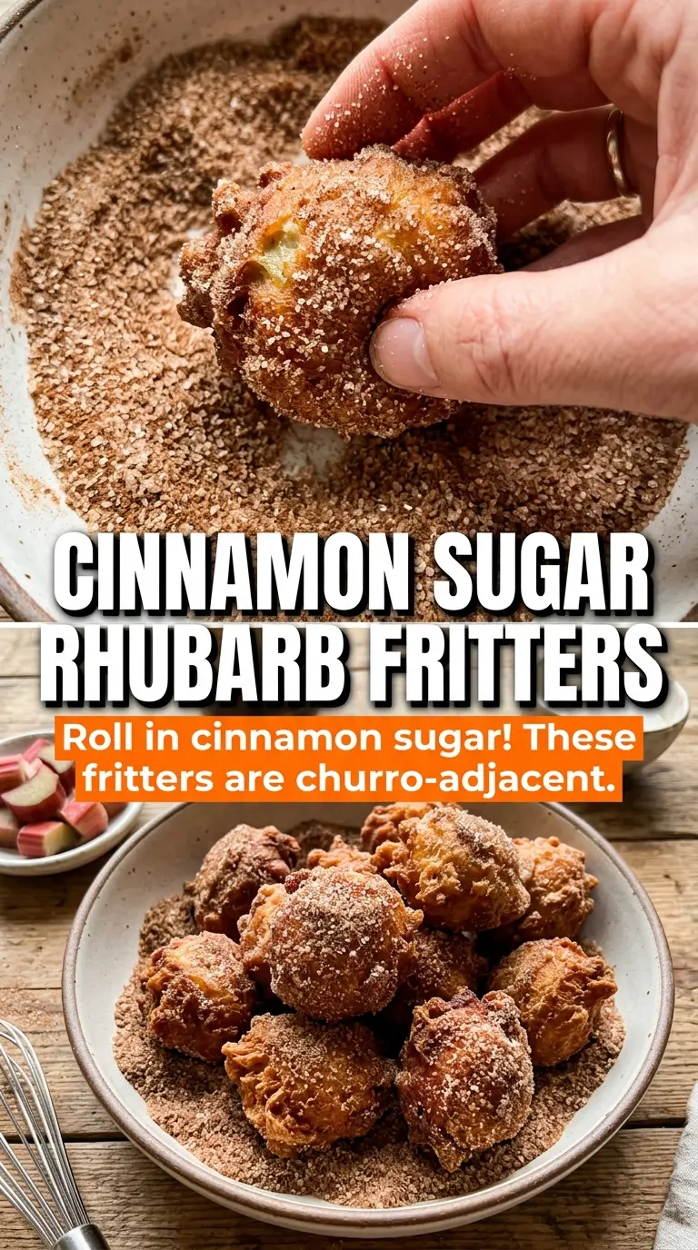 Sweet & Tangy Rhubarb Fritters crispy powdered sugar