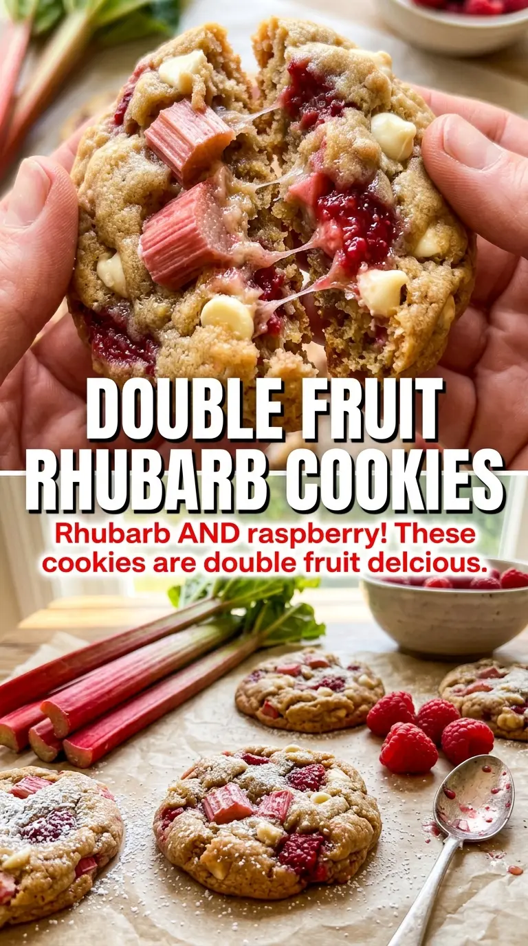 XXL Rhubarb Raspberry Cookies soft chewy fruit-filled