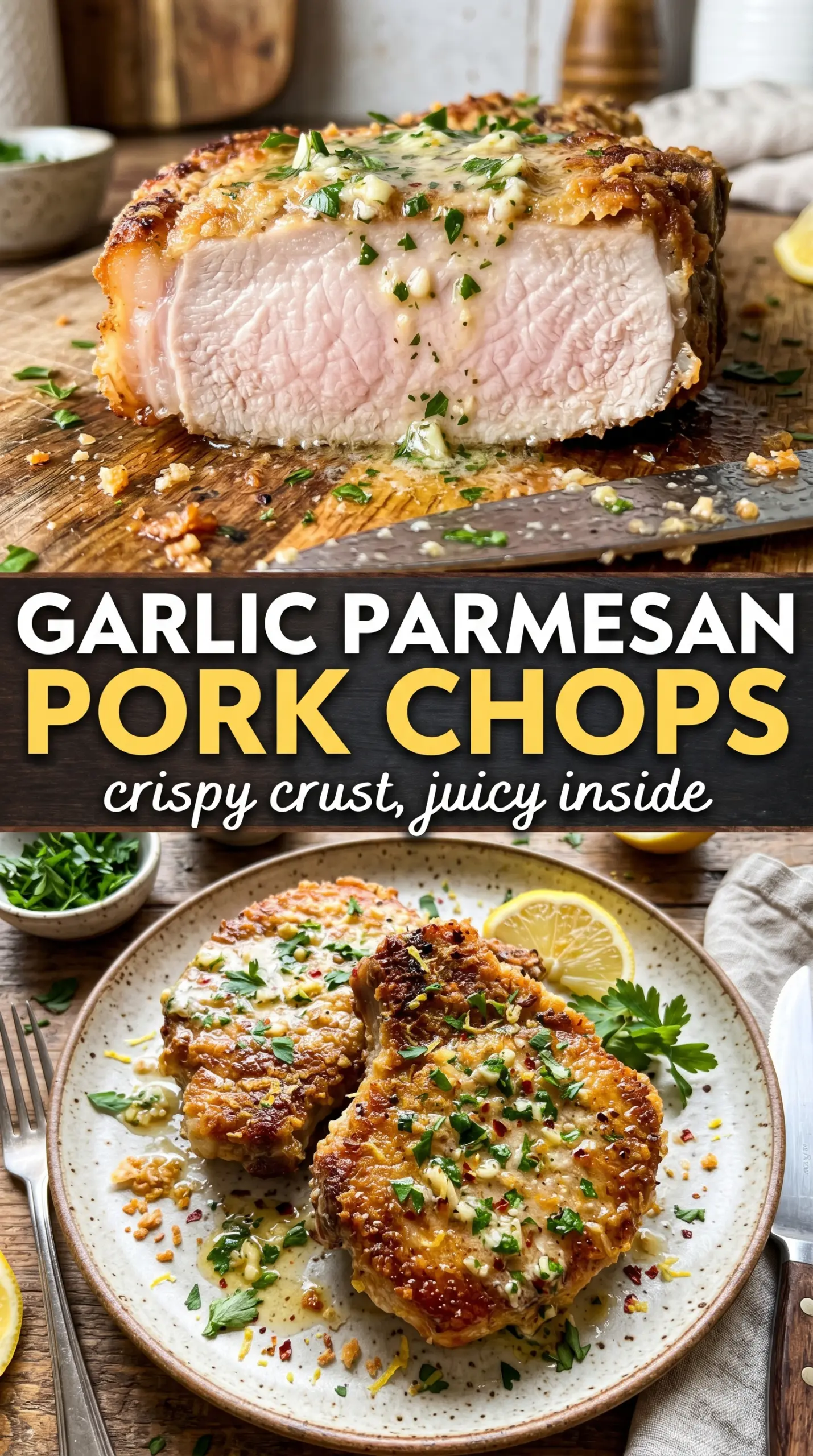 Baked Garlic Parmesan Pork Chops golden crusted