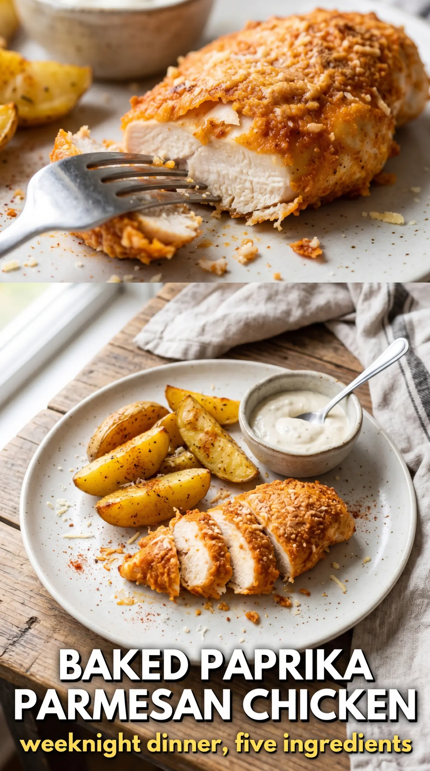 Baked Paprika Parmesan Chicken with crispy crust, smoked paprika, golden Parmesan