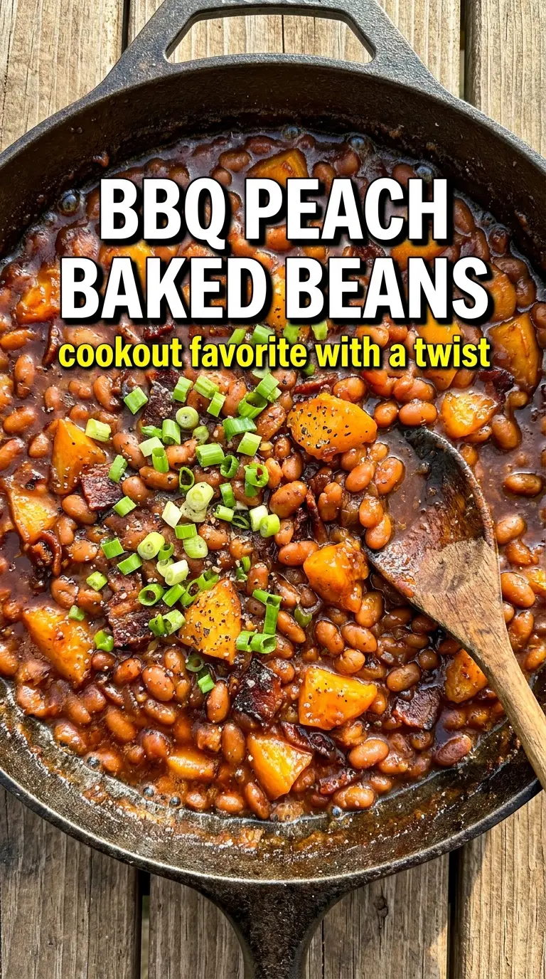 BBQ Peach Baked Beans glossy smoky sweet