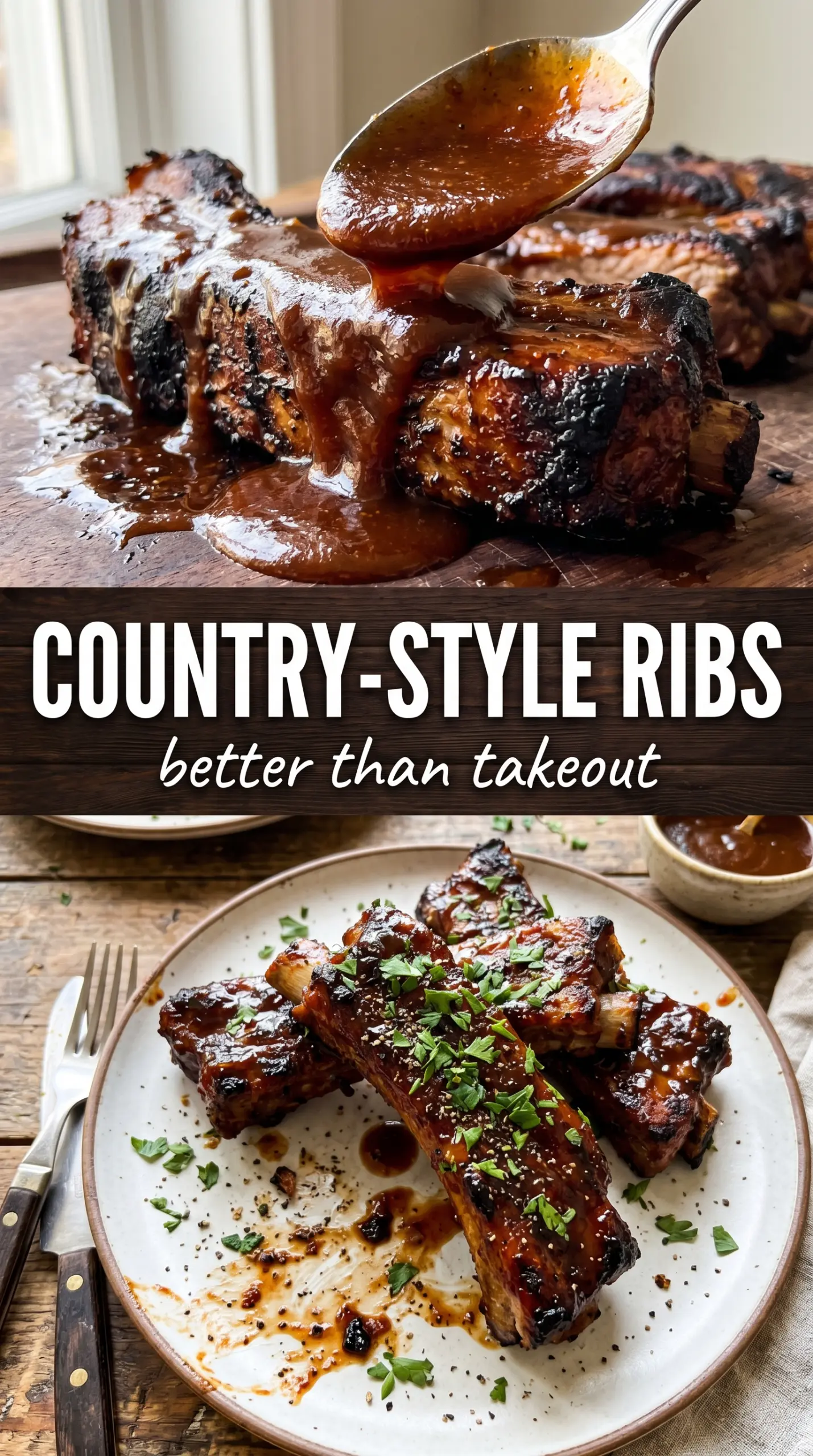 Boneless country-style ribs sticky caramelized BBQ