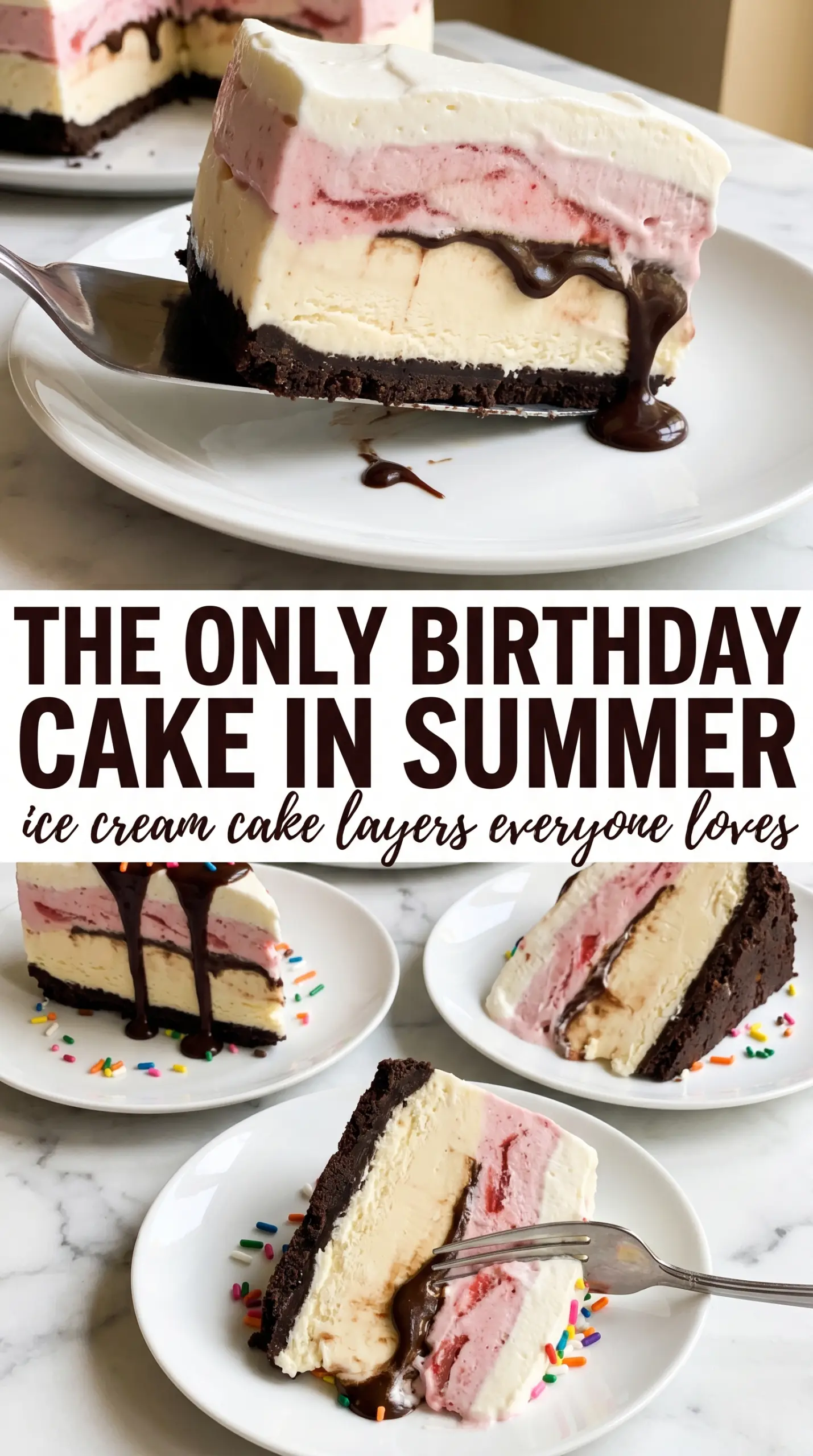 Ice cream cake Oreo layers strawberry vanilla