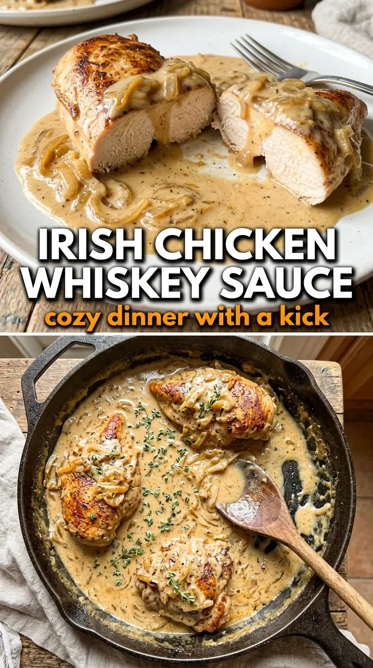 Irish Chicken in Whiskey Cream Sauce with mushrooms, creamy skillet dinner
