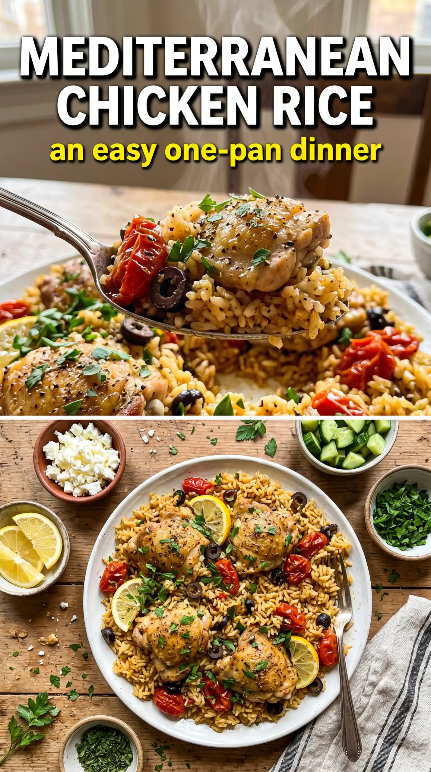 Mediterranean Chicken and Rice lemon herb feta