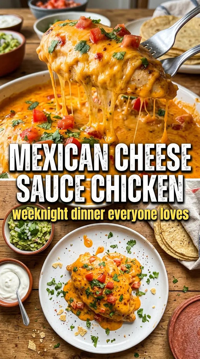 Mexican chicken with cheese sauce, creamy queso, jalapeño