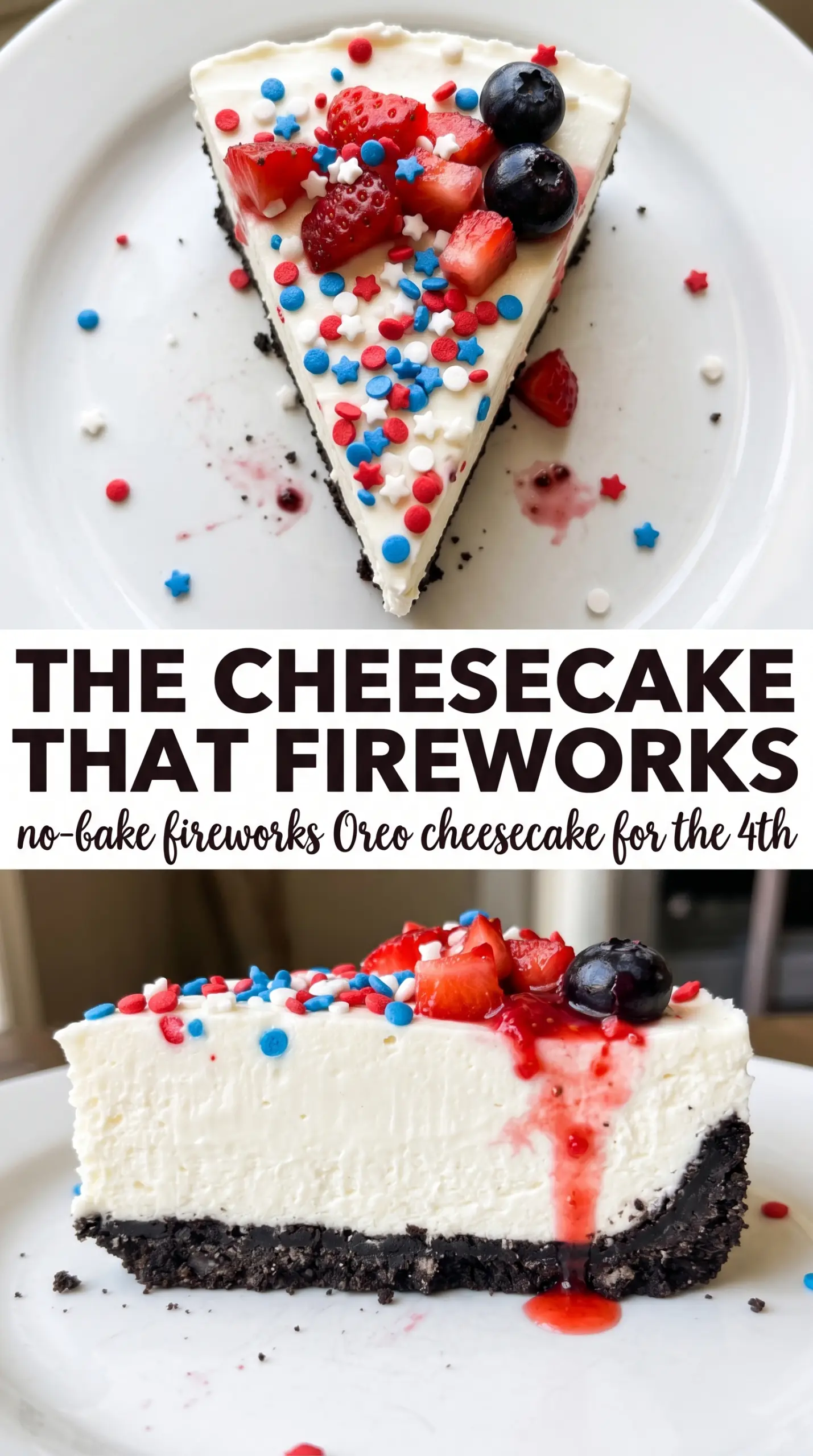 No-Bake Fireworks Oreo Cheesecake creamy patriotic dessert