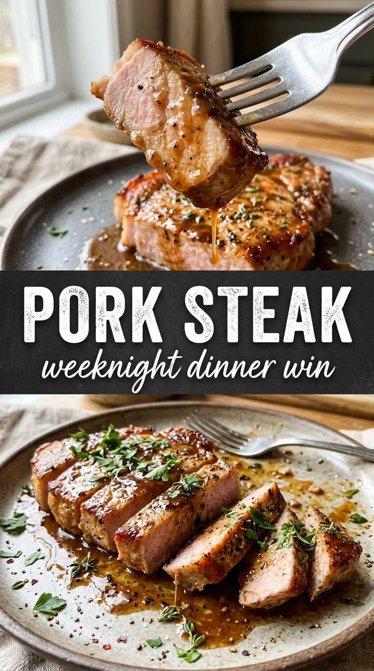 Pork steak pan seared golden crust