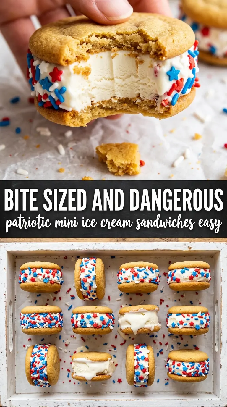 Patriotic Mini Ice Cream Sandwiches festive sprinkle cookies