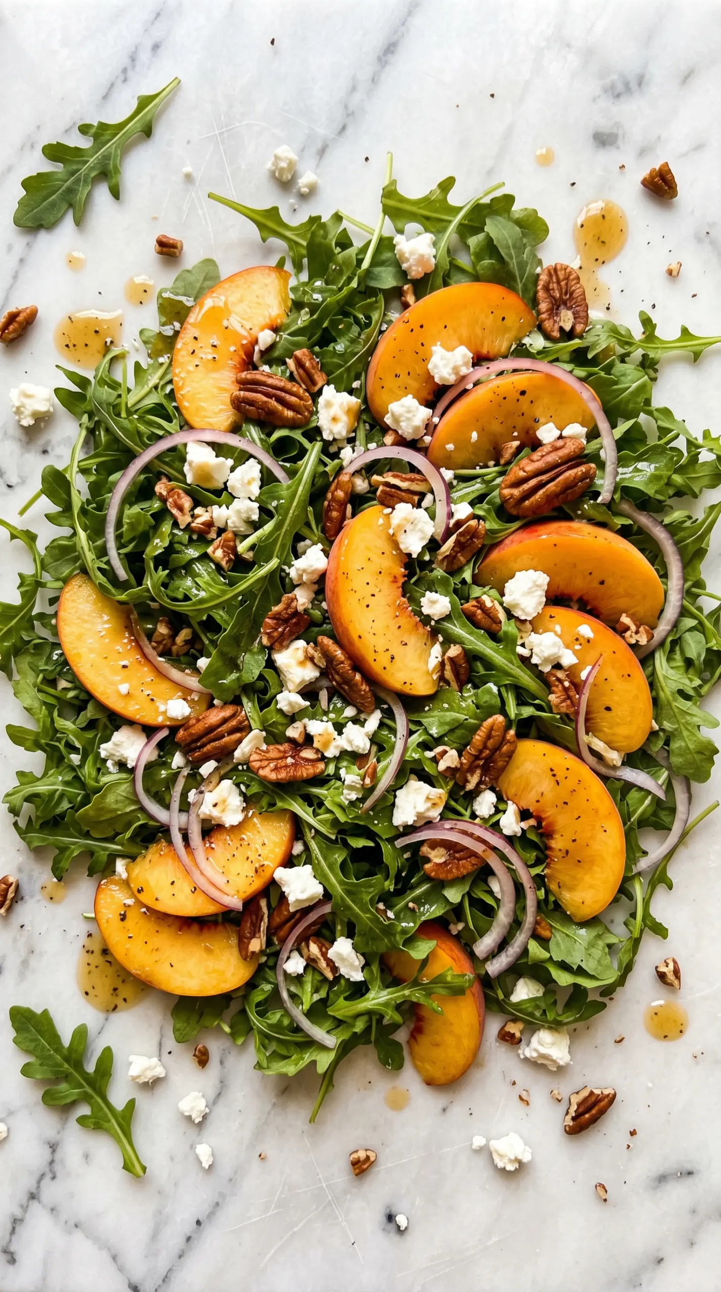 Peach arugula salad, fresh, peppery, summery