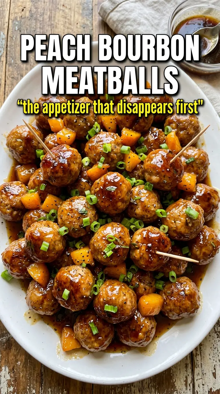 Peach Bourbon Meatballs glossy sweet-savory