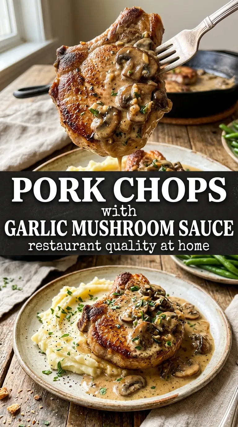 Pork Chops in Garlic Mushroom Sauce savory mushrooms