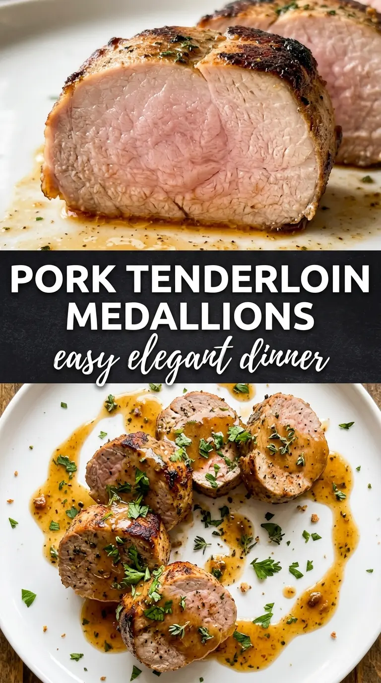 Pork Tenderloin Medallions golden crust, pan sauce, juicy