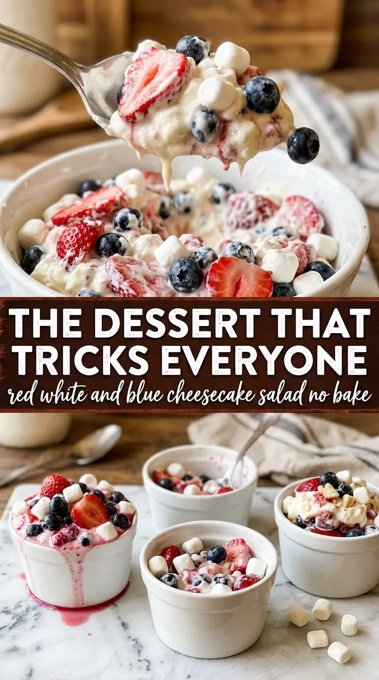 Red, White and Blue Cheesecake Salad creamy berries marshmallows