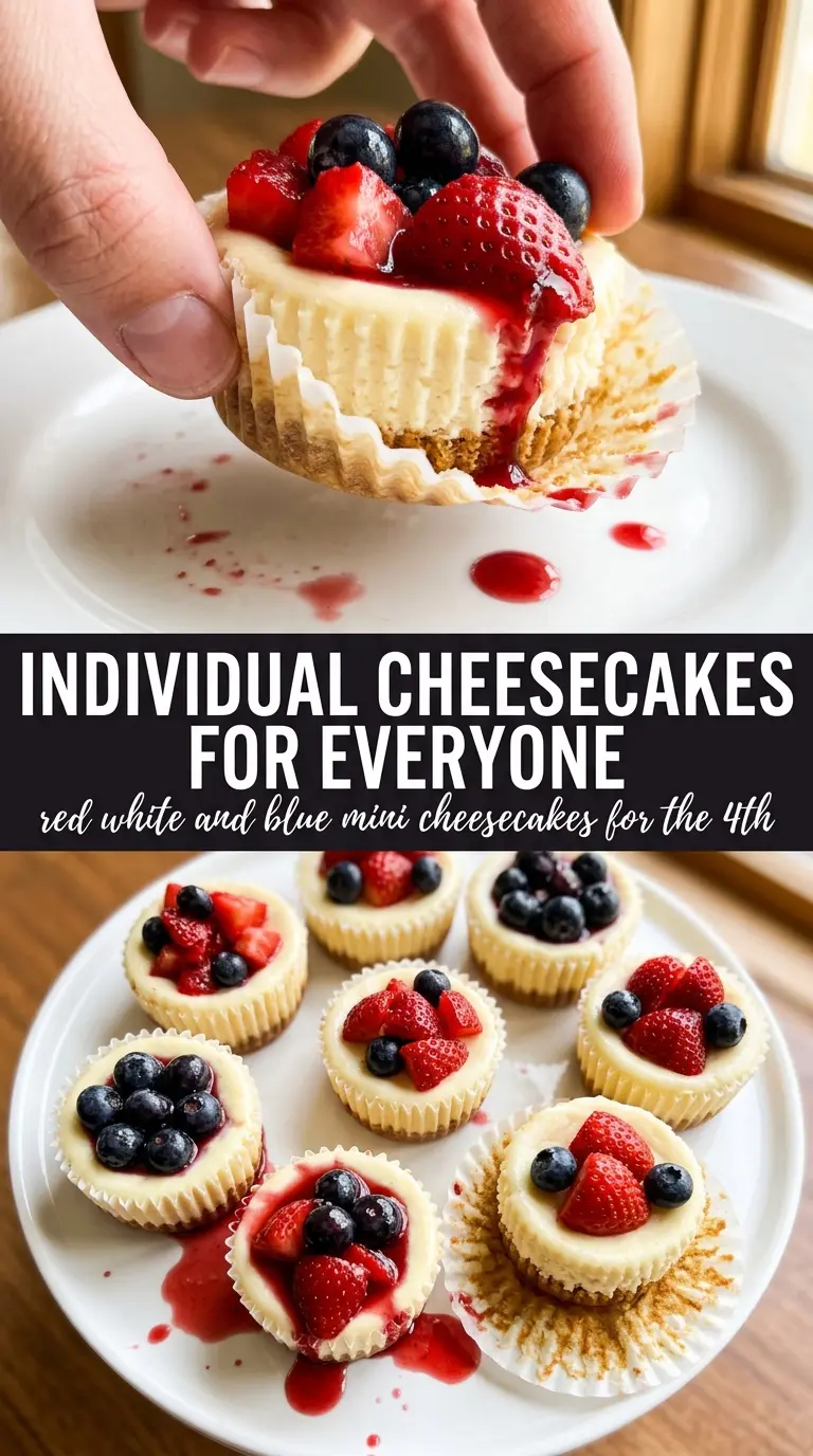 Red, White and Blue Mini Cheesecakes creamy berry-topped