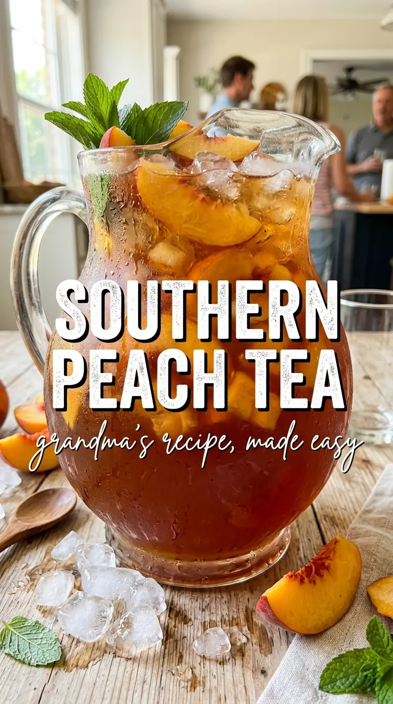 Southern Peach Tea with peachy sweetness, iced, golden