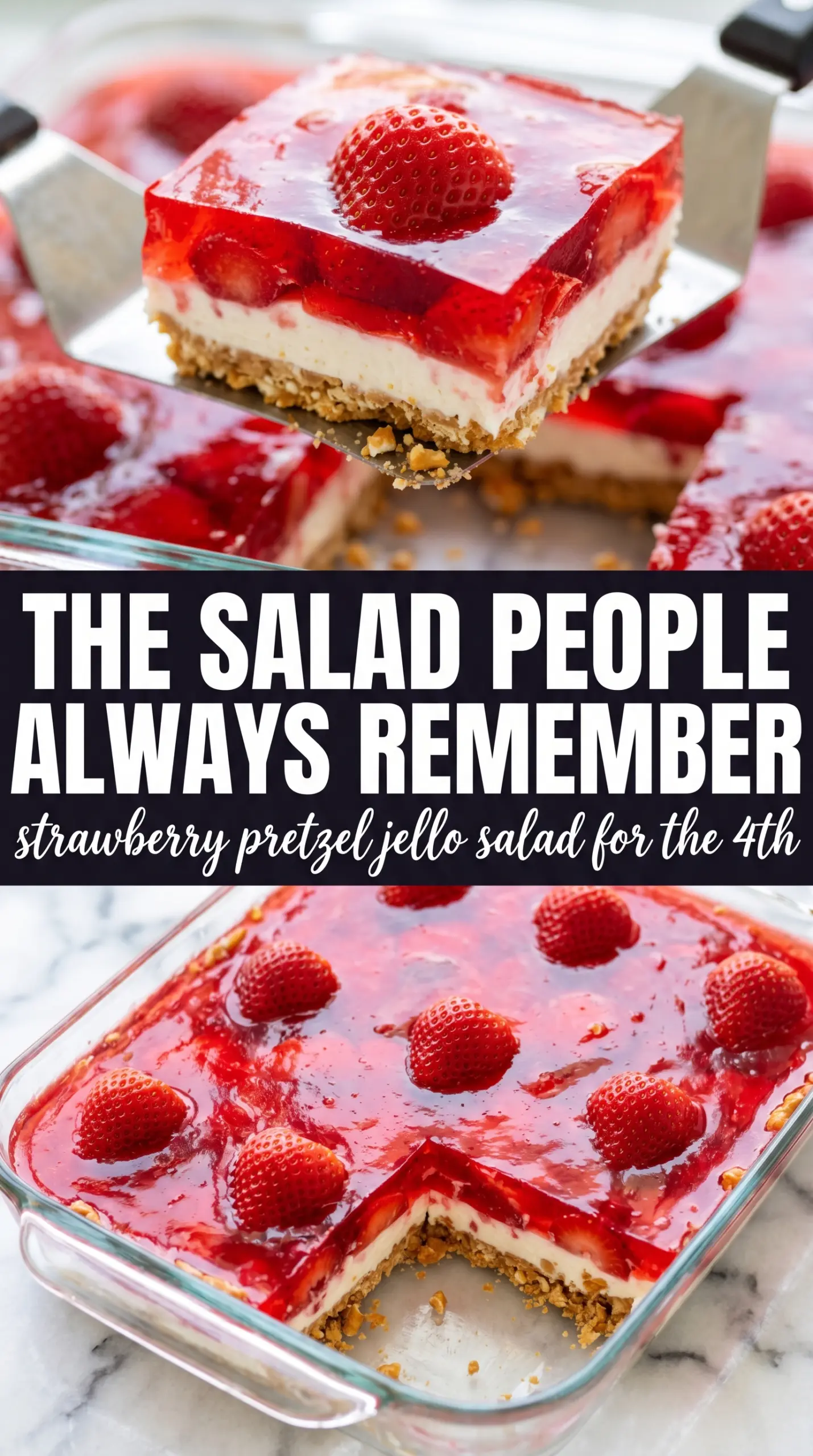 Strawberry Pretzel Jello Salad, layered dessert, sweet salty