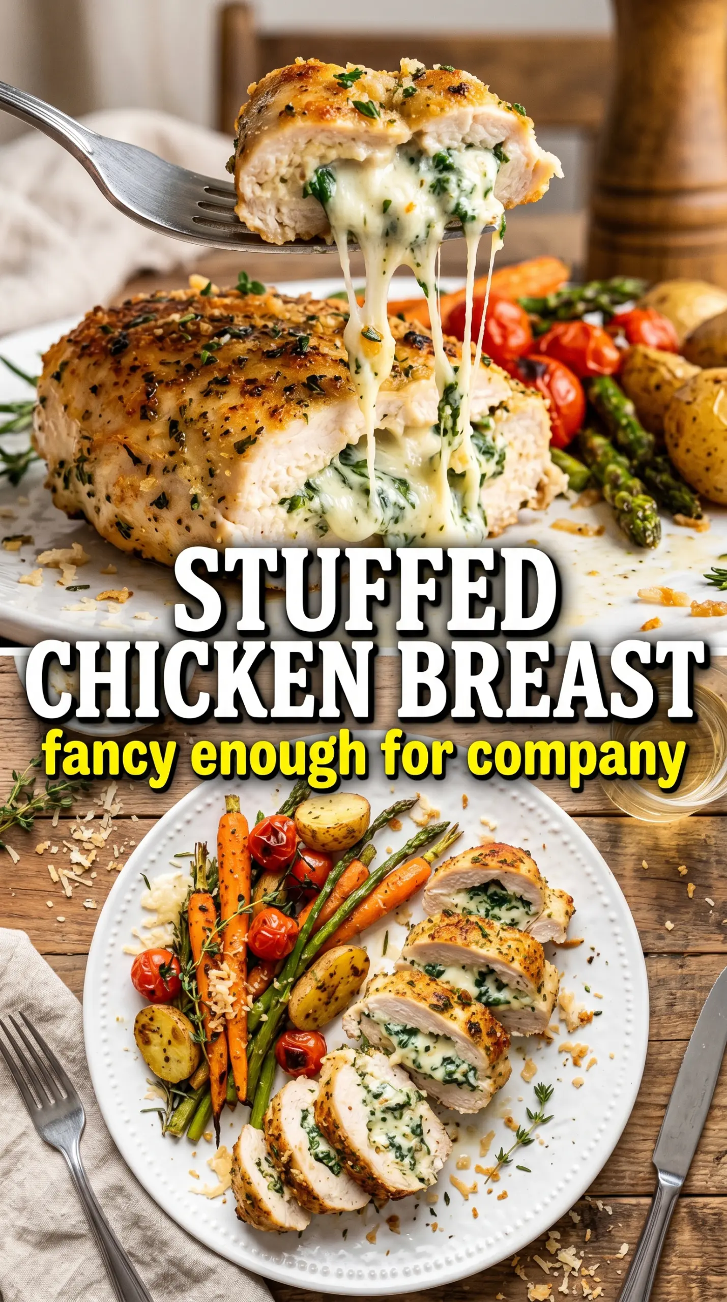 Stuffed Chicken Breast, golden seared, creamy spinach