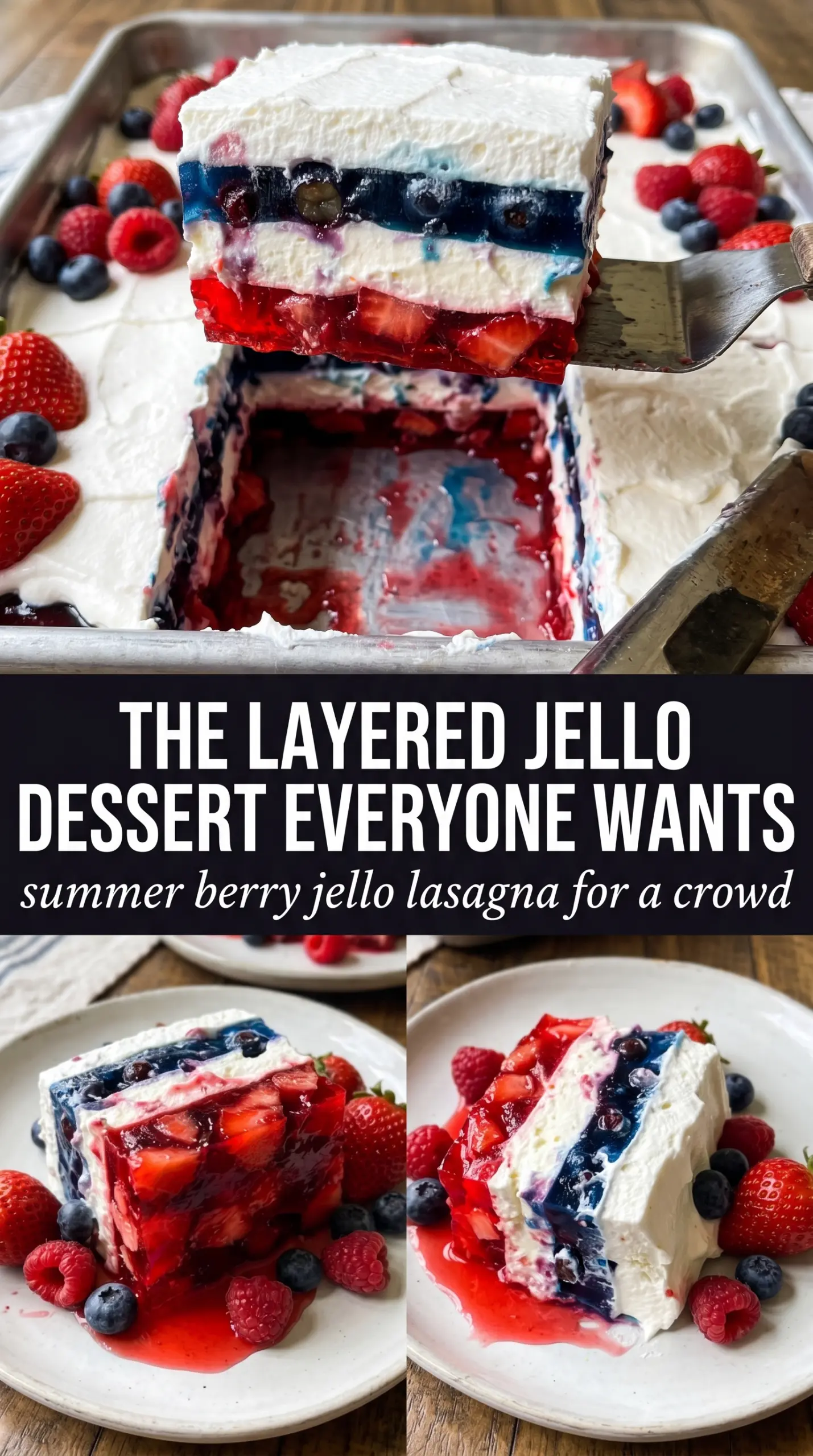 Summer Berry Jello Lasagna red white blue layered dessert