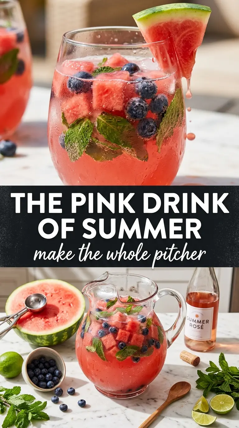 Watermelon sangria blush-pink, refreshing, citrusy