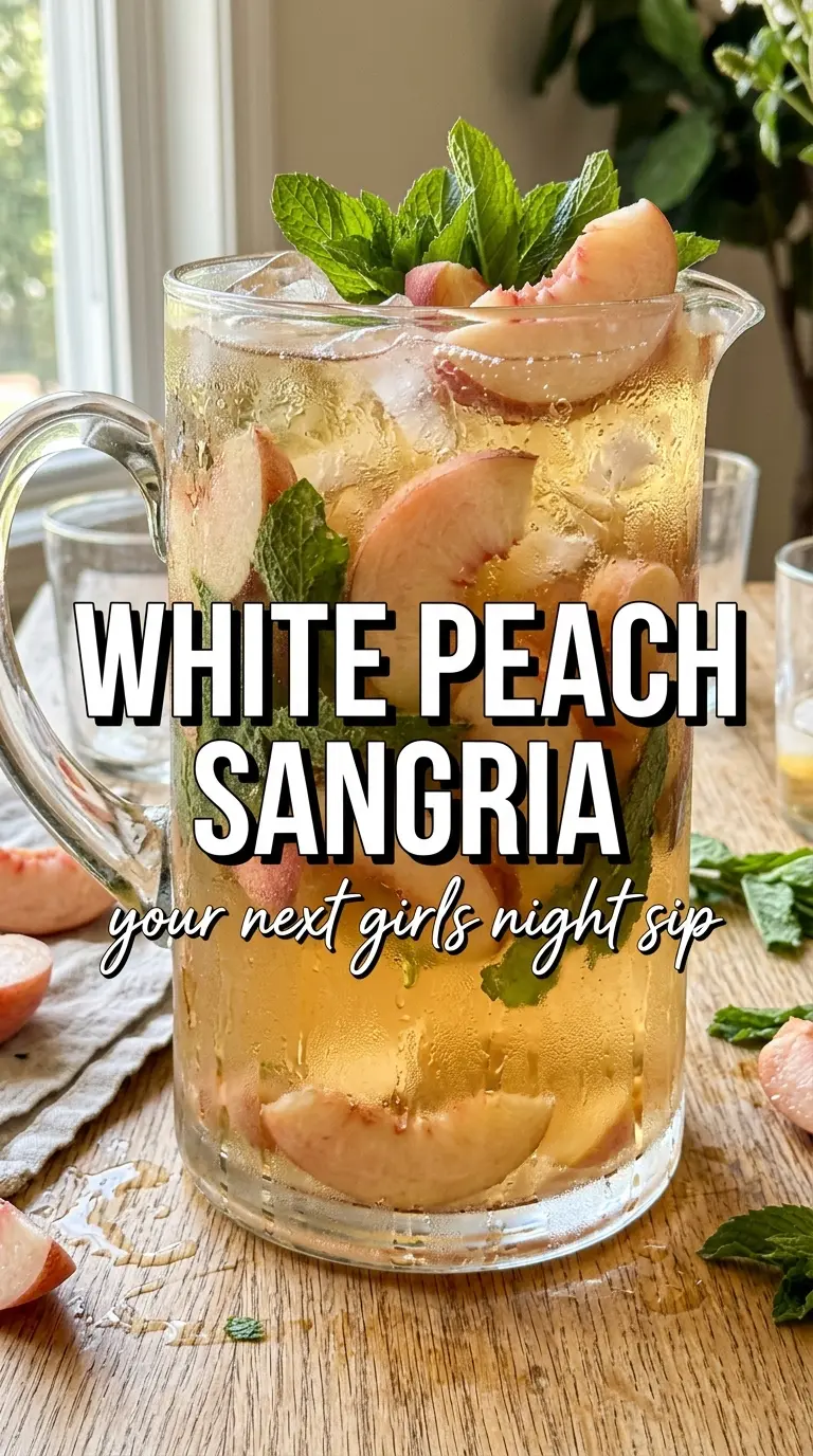 White Peach Sangria with peaches, pear, and mint