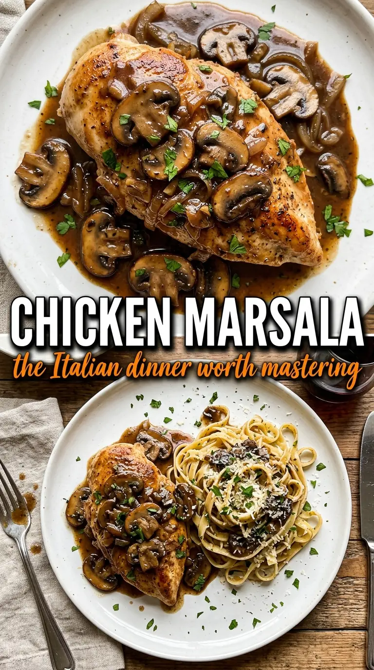 Chicken Marsala glossy mushroom sauce