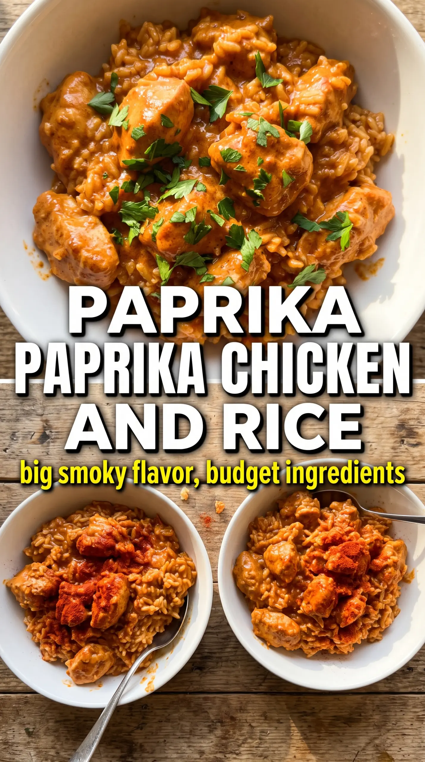Creamy Paprika Chicken with Rice golden chicken thighs, smoky sauce, rice