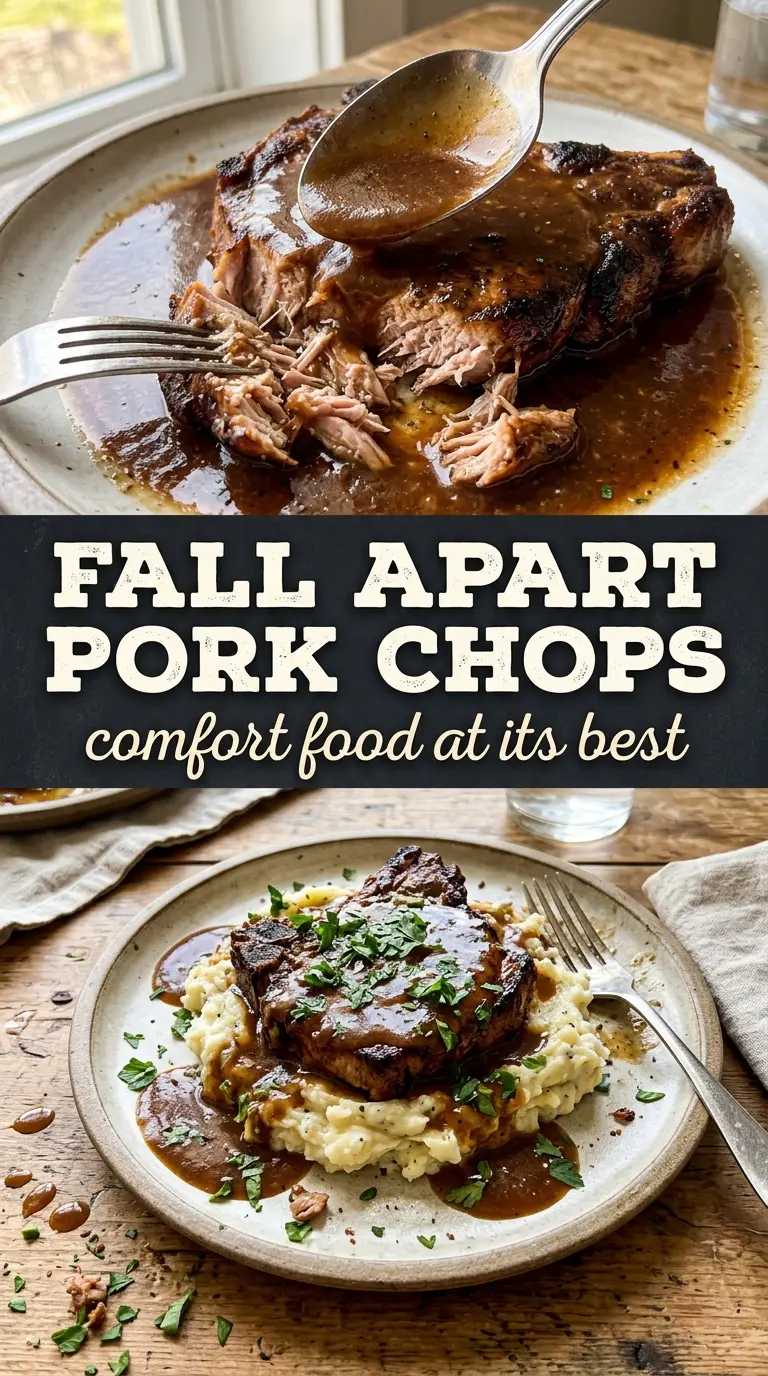 Fall Apart Pork Chops braised pork chops rich gravy