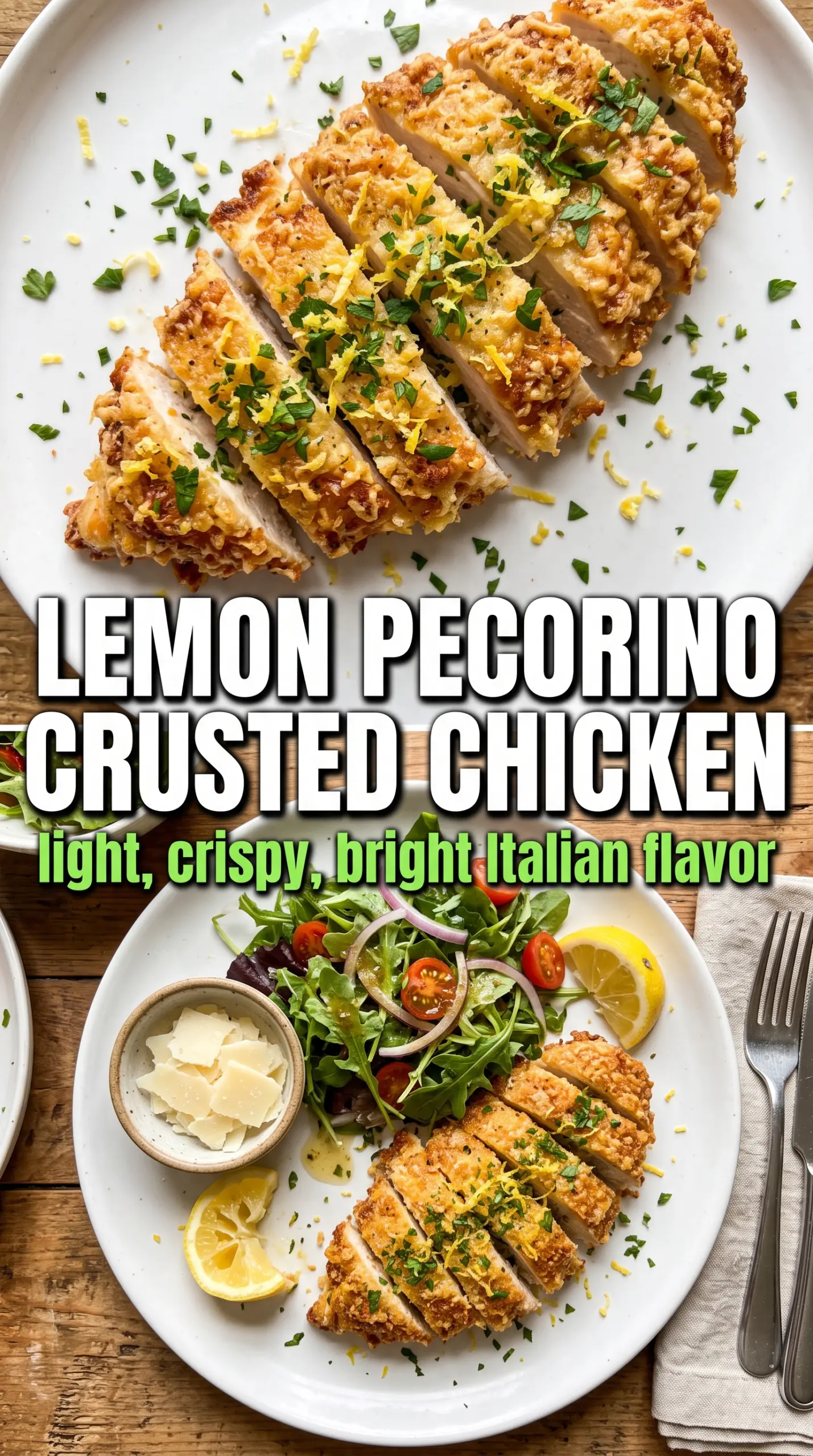 Lemon Pecorino Crusted Chicken golden crispy