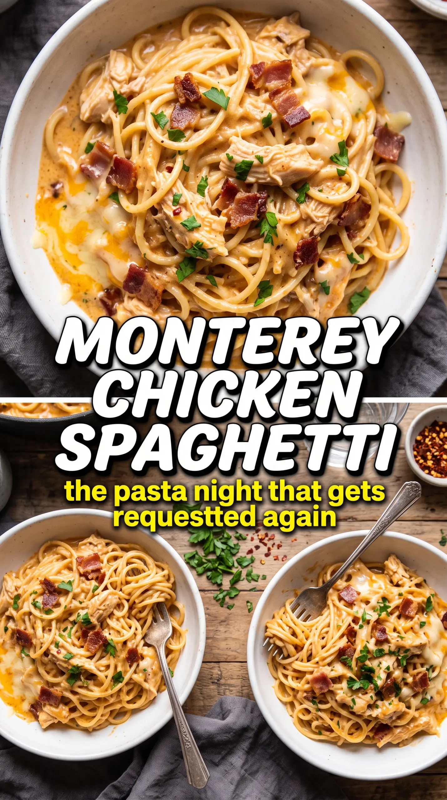 Monterey Chicken Spaghetti cheesy bacon casserole