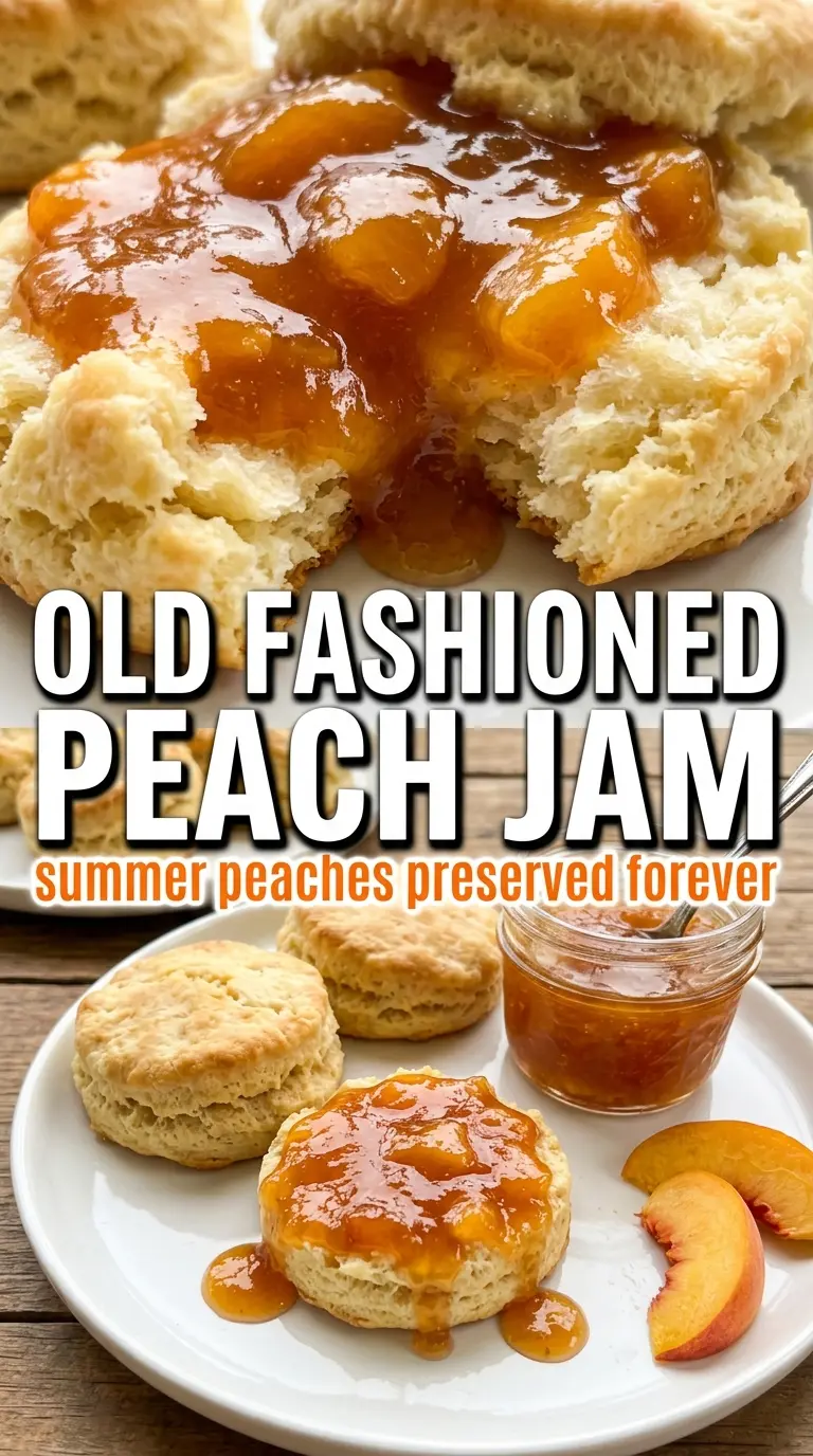 Old Fashioned Peach Jam, glossy chunky, golden