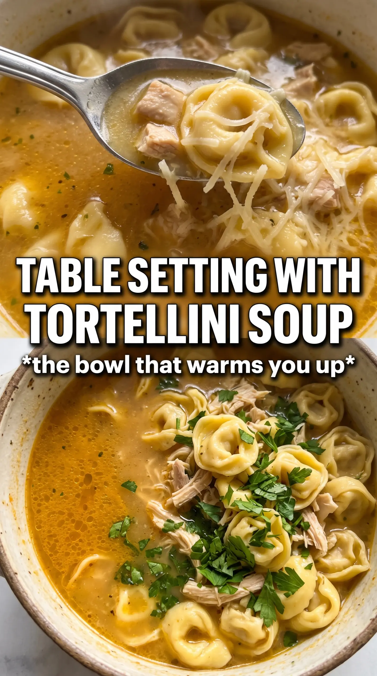 Chicken Tortellini Soup cheesy broth, tender pasta, fresh herbs