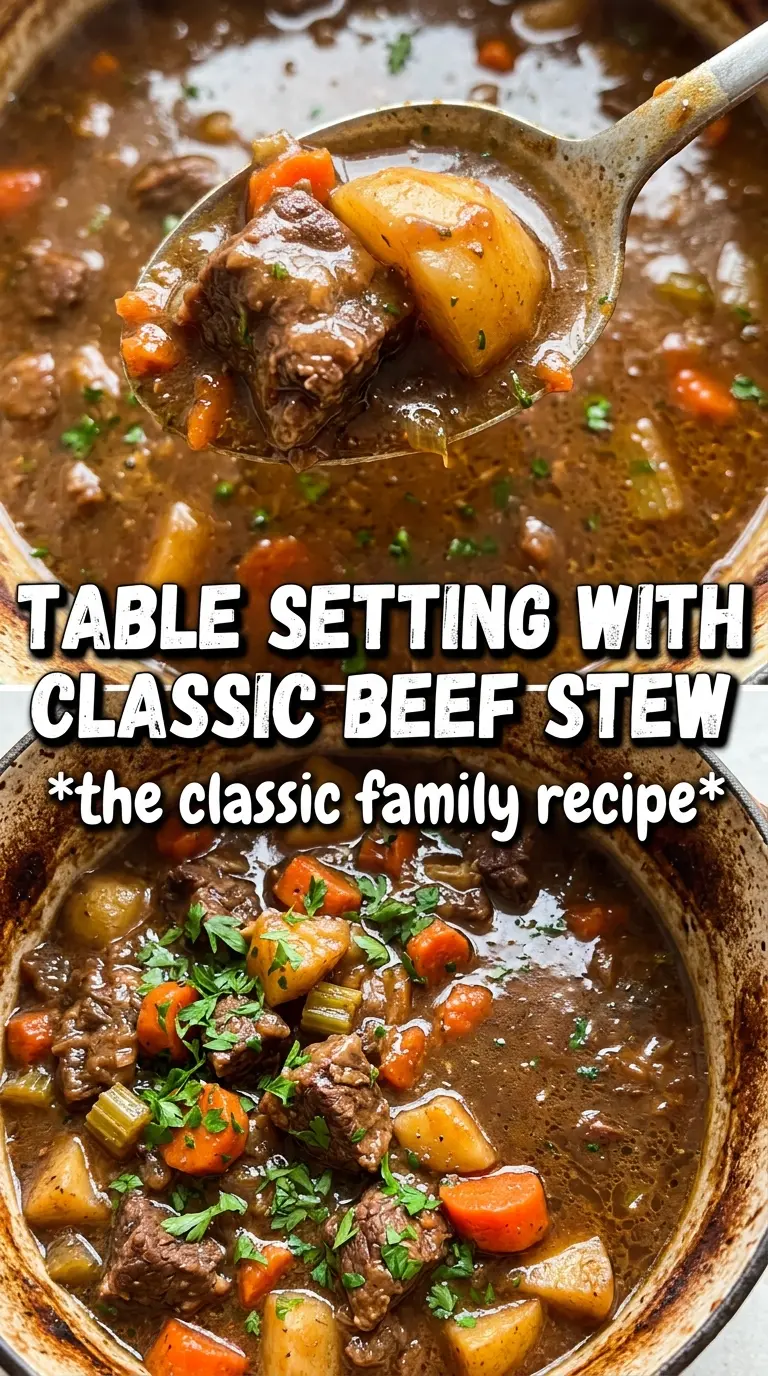 Beef stew rich mahogany broth hearty vegetables