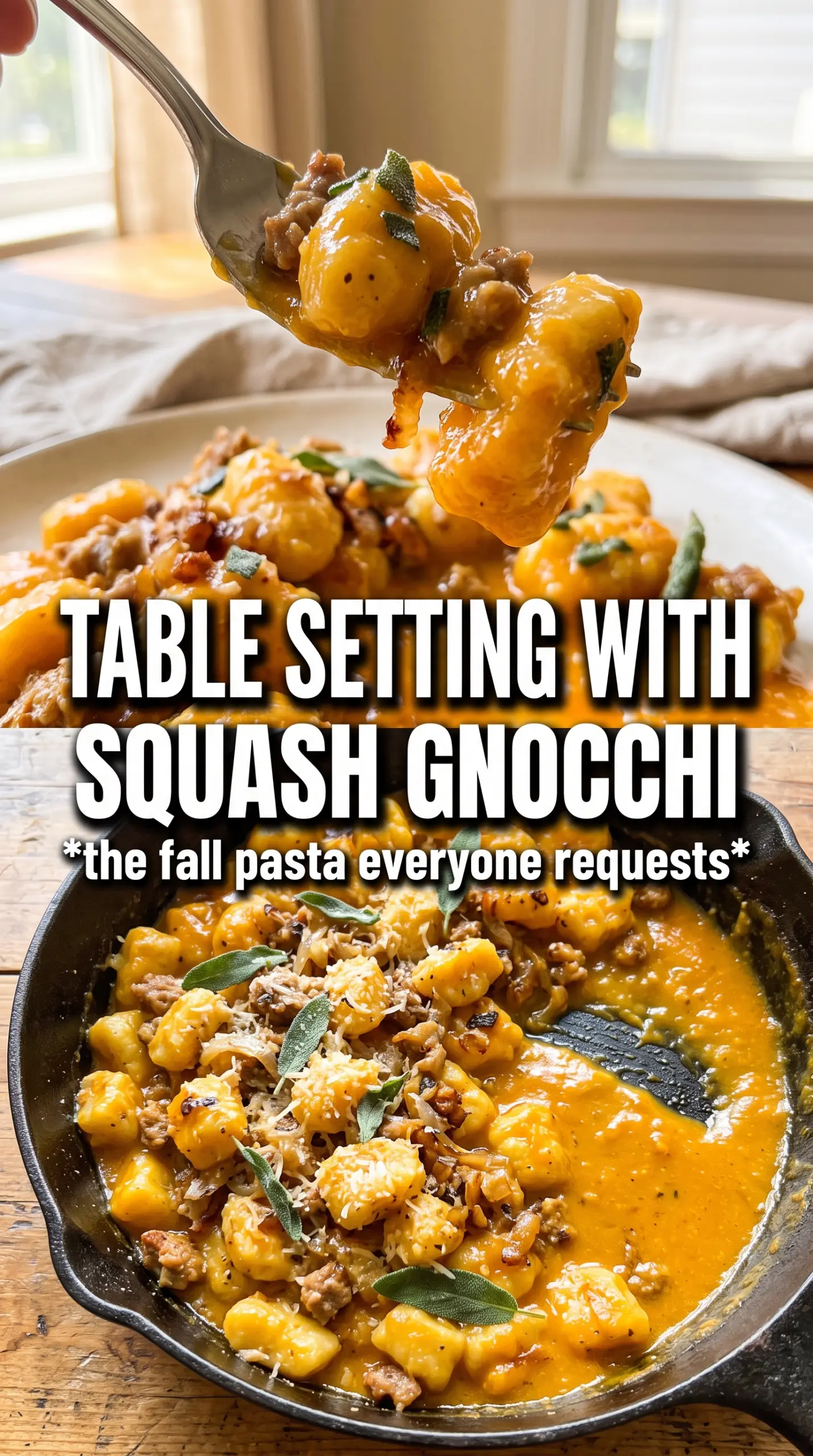 Creamy Butternut Squash Gnocchi With Sausage And Sage, golden-orange, savory, creamy