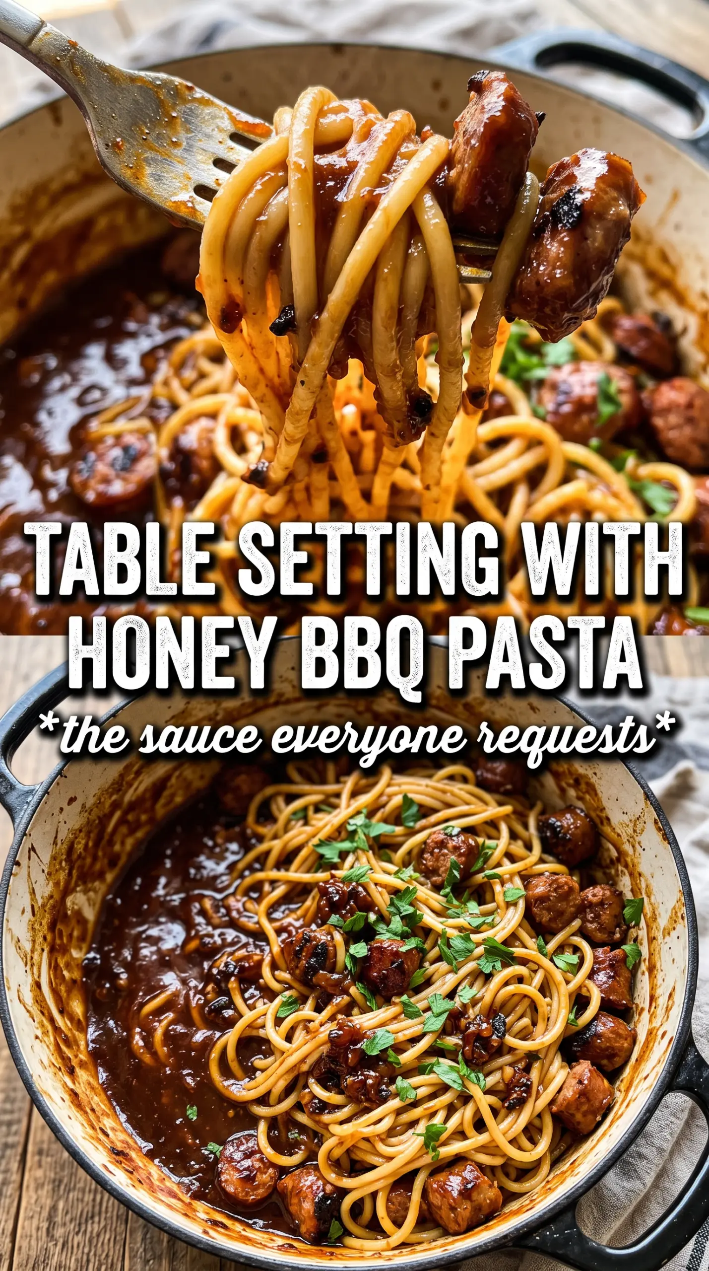 Honey BBQ Sausage Pasta glossy rigatoni caramelized sausage