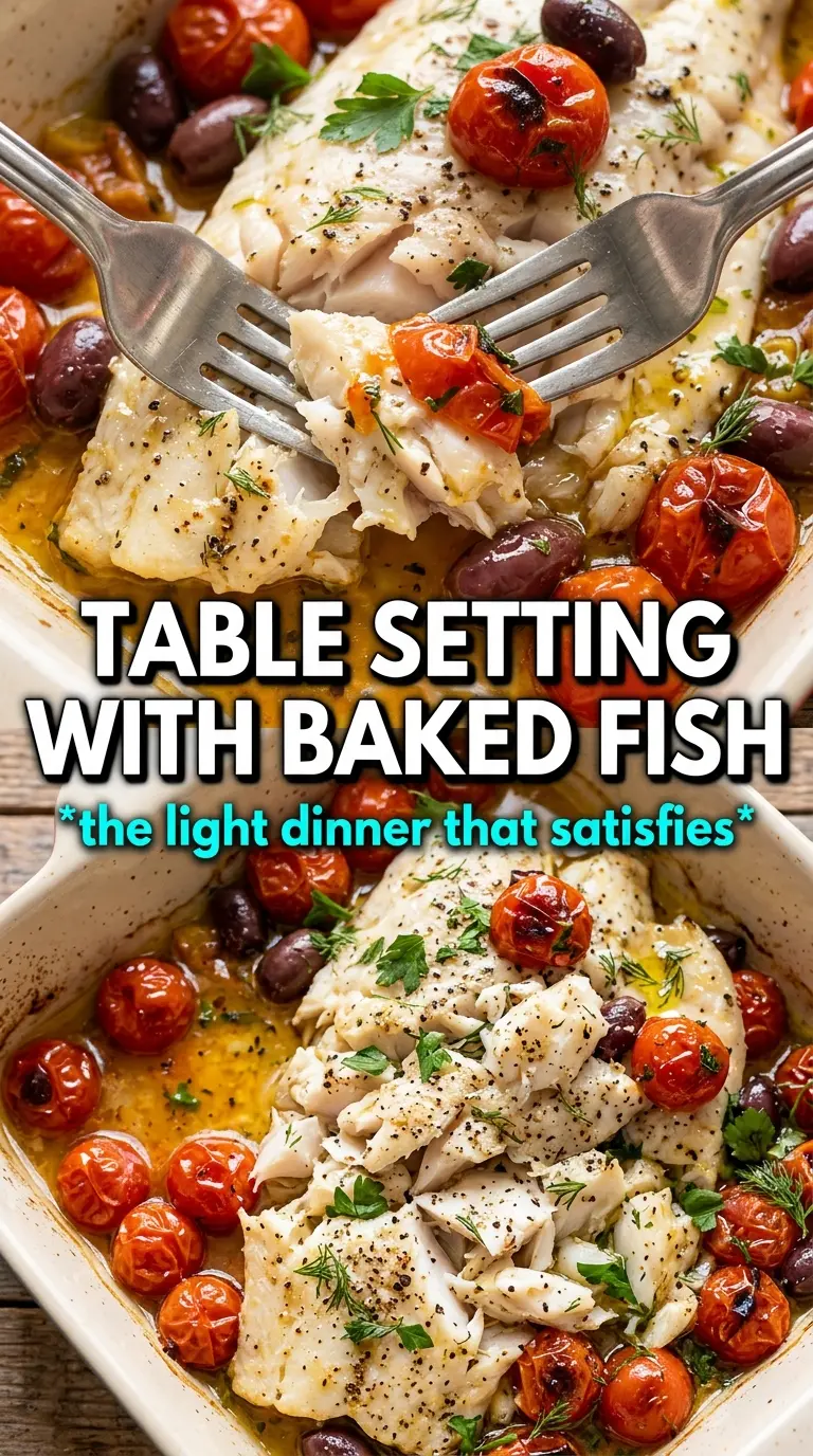 Mediterranean baked fish flaky tomato olive