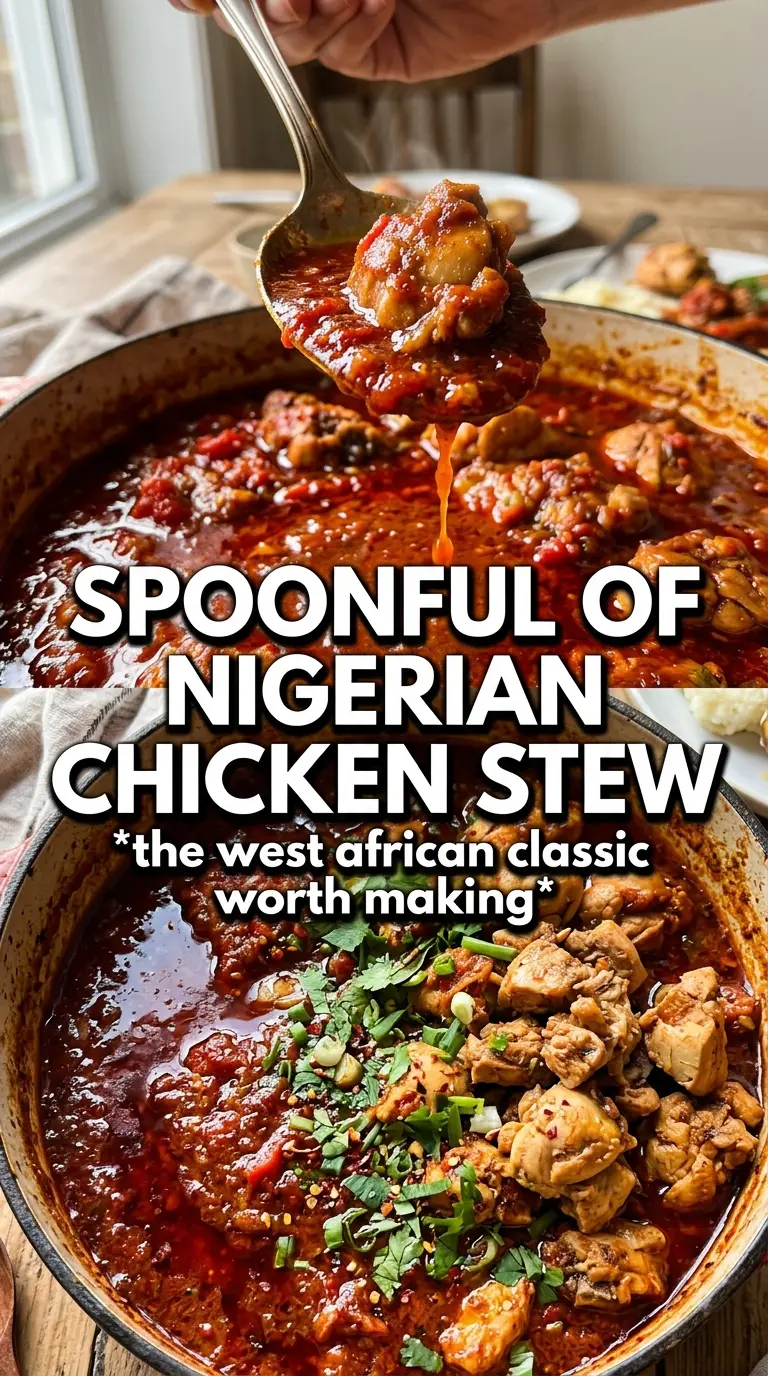 Nigerian Chicken Stew deep orange-red, golden chicken, rich sauce