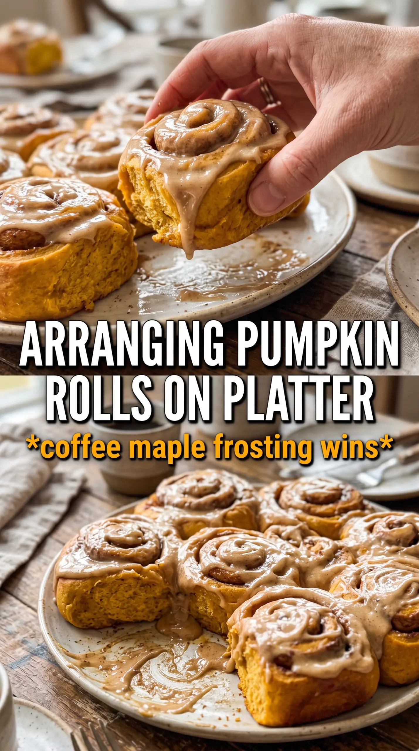 Pumpkin Cinnamon Rolls With Coffee Maple Frosting pumpkin rolls frosted