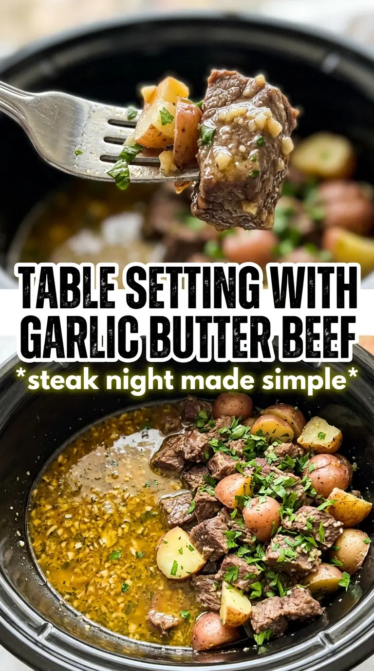 Slow cooker garlic butter beef bites with potatoes tender garlicky
