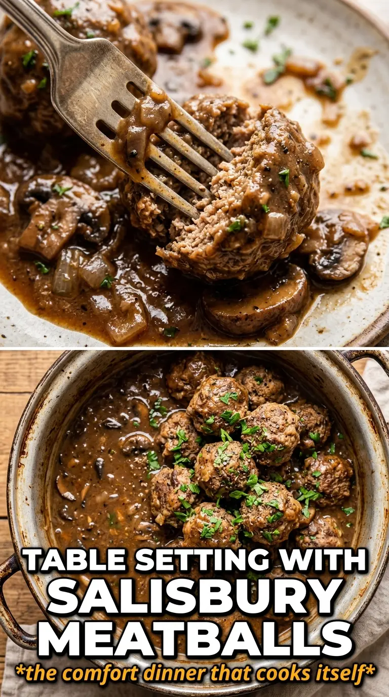 Slow Cooker Salisbury Steak Meatballs rich gravy tender beef