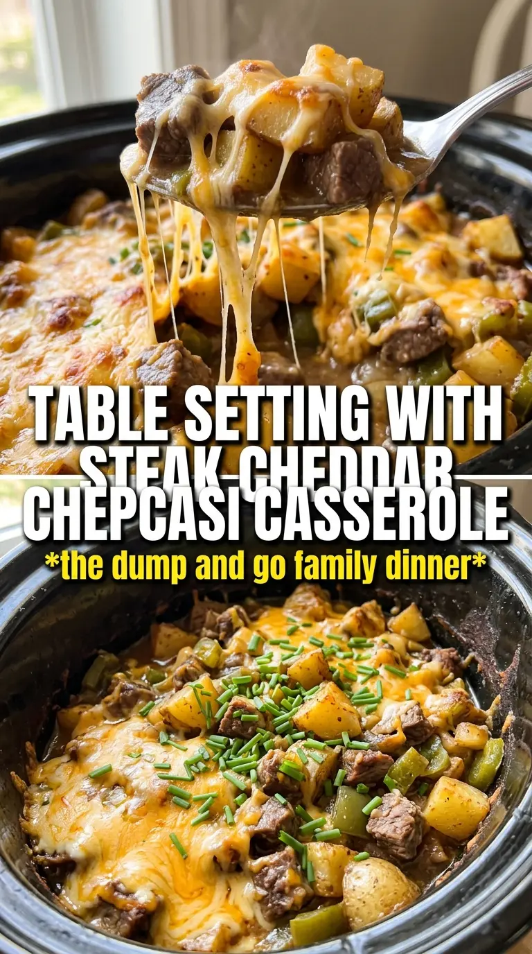 Slow Cooker Steak And Cheddar Potato Casserole cheesy hearty