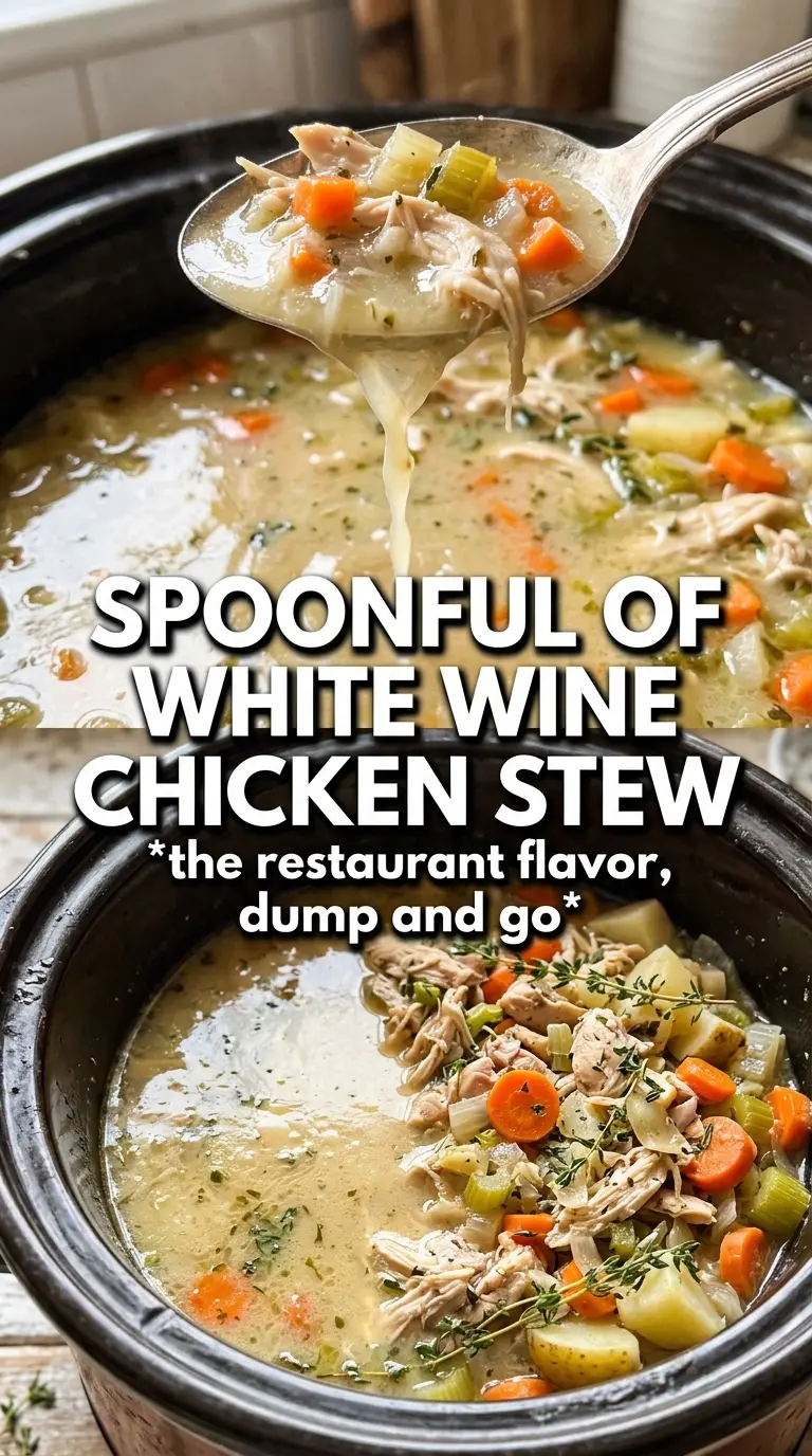 Slow Cooker White Wine Chicken Stew tender mushrooms thyme