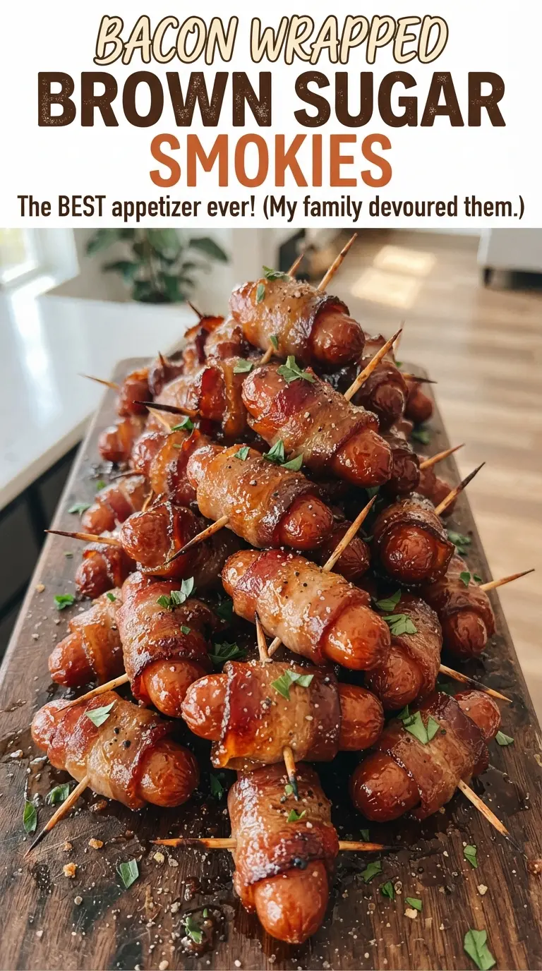 Bacon Wrapped Brown Sugar Smokies crispy caramelized bacon