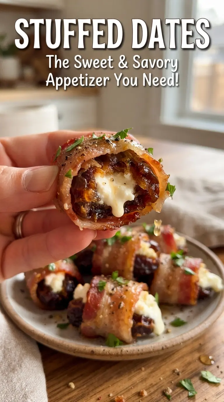 Stuffed Dates with Goat Cheese, Almonds, and Bacon, creamy, crispy, sweet-salty