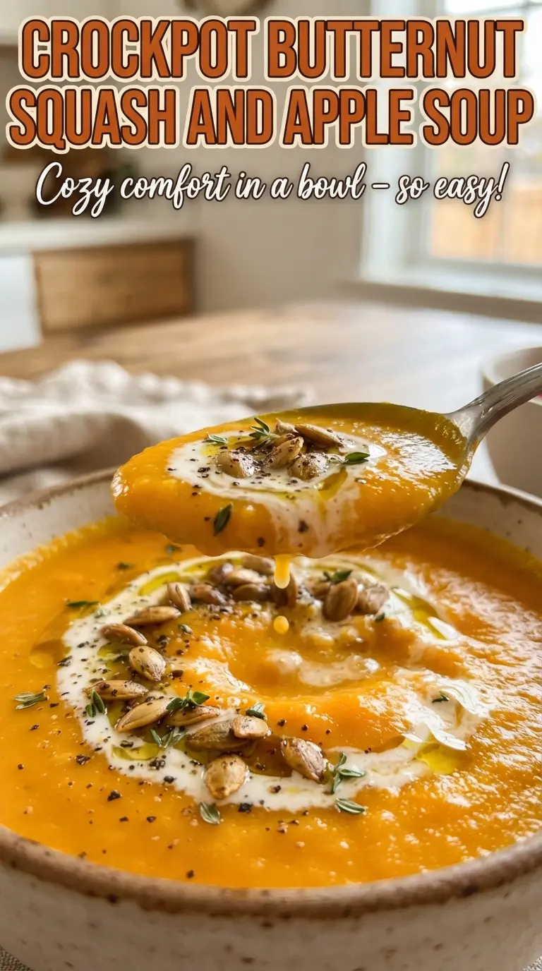 Crockpot butternut squash and apple soup silky spiced