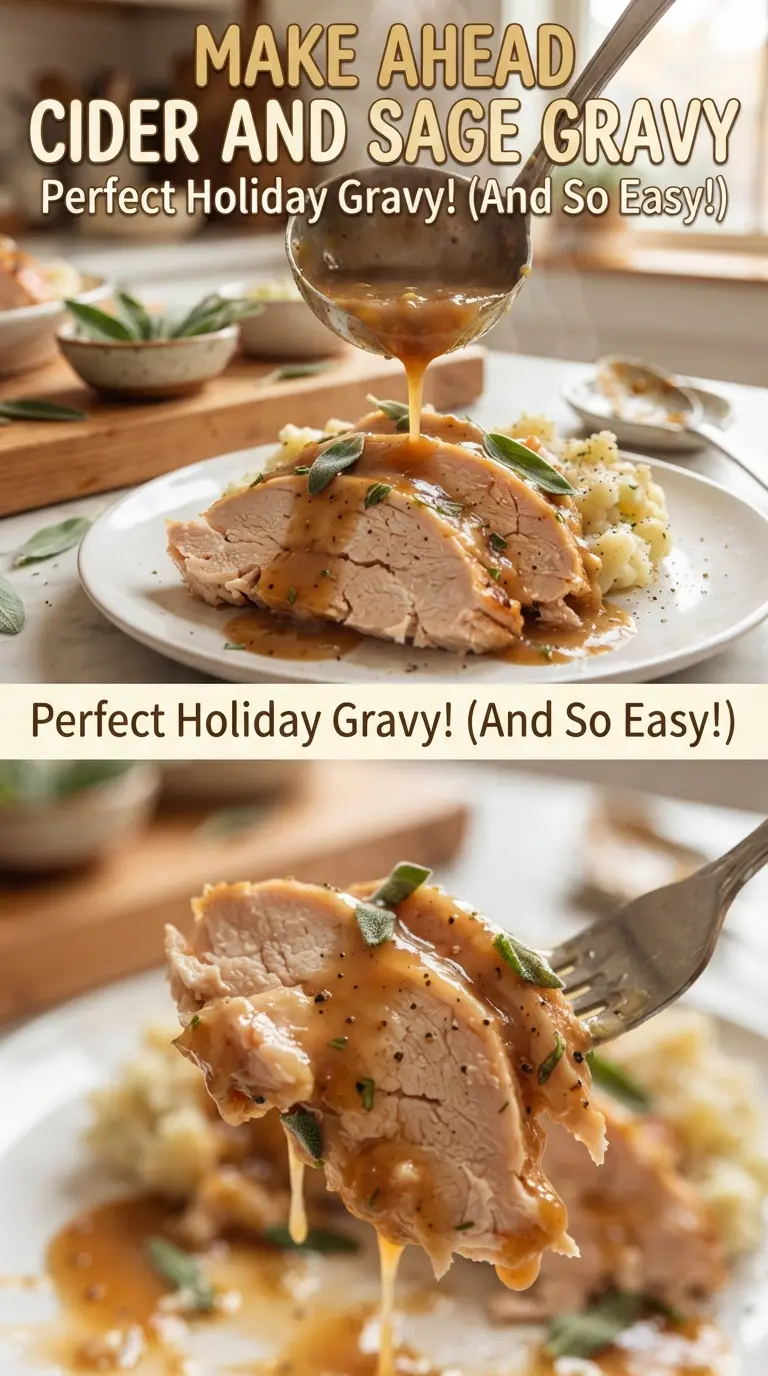 Make Ahead Cider and Sage Gravy glossy amber sage