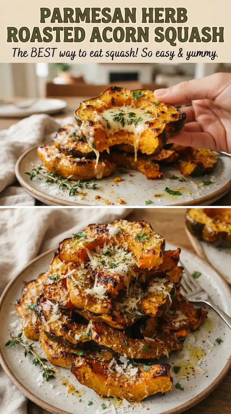 Parmesan Herb Roasted Acorn Squash with crispy caramelized edges